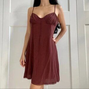 Aritzia Splendour Crepe Slip Dress Lace Trim Crimson Red Burgundy Size Medium